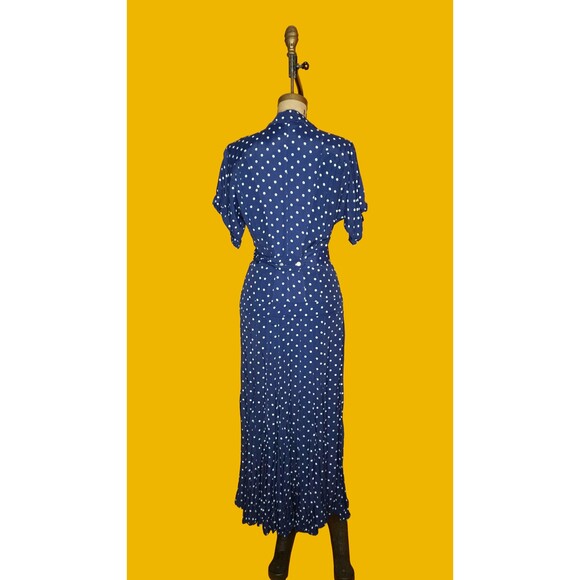 1970s-1980s 40s StylePolka Dot Drop Waist Button Up Back Peplum Dress. S-M AS IS - Picture 3 of 10